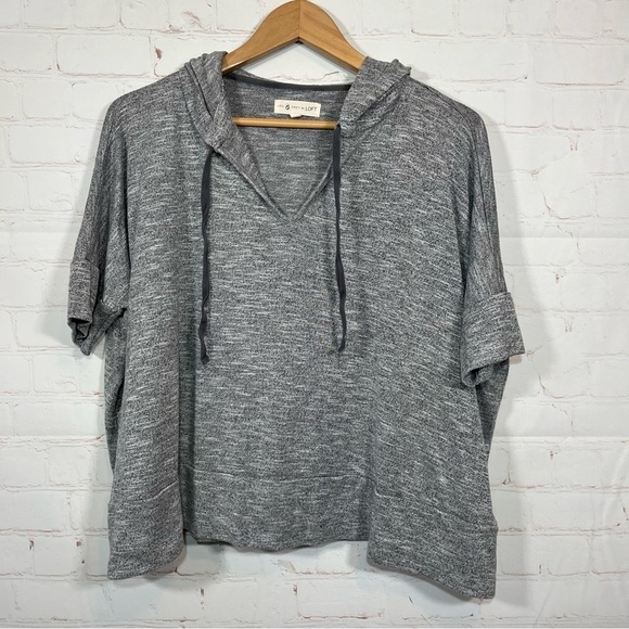 Loft Lou & Grey Hoodie Womens Small Gray Cropped Sweatshirt Short Sleeve Top - Picture 1 of 9
